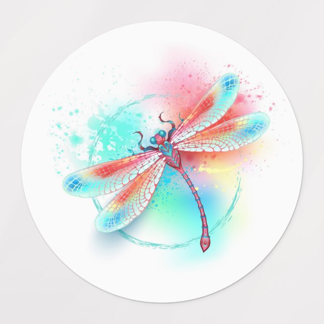 Red dragonfly on watercolor background (Design 1)