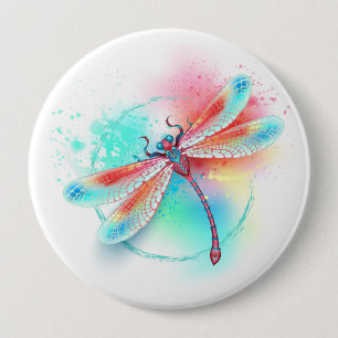 Red dragonfly on watercolor background 4 inch round button