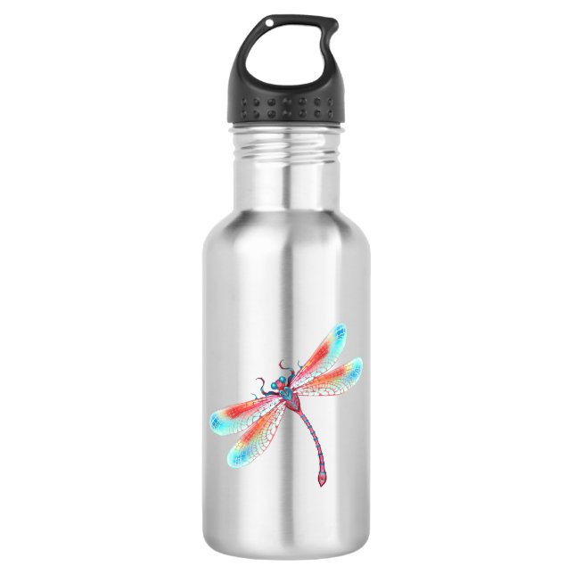 Red dragonfly on watercolor background 532 ml water bottle (Front)