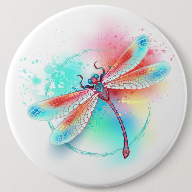 Red dragonfly on watercolor background 6 inch round button (Front)