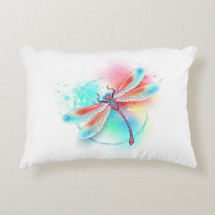 Red dragonfly on watercolor background accent pillow