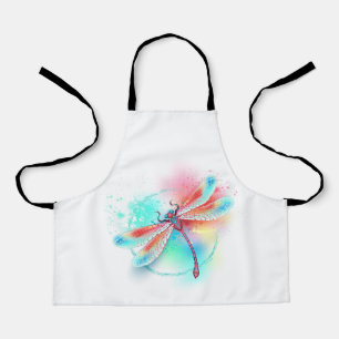 Red dragonfly on watercolor background apron