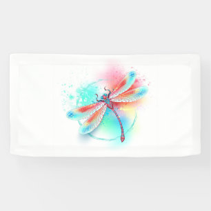 Red dragonfly on watercolor background banner