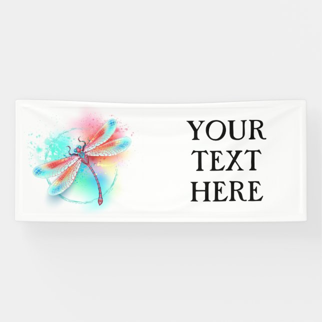Red dragonfly on watercolor background banner (Horizontal)