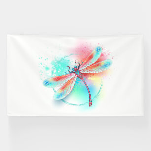 Red dragonfly on watercolor background banner