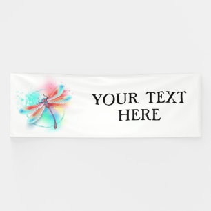 Red dragonfly on watercolor background banner