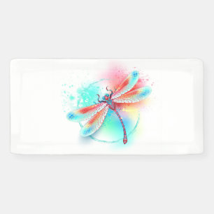 Red dragonfly on watercolor background banner