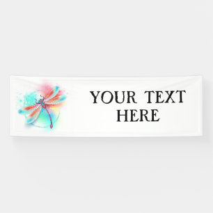 Red dragonfly on watercolor background banner