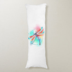 Red dragonfly on watercolor background body pillow