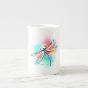 Red dragonfly on watercolor background bone china mug