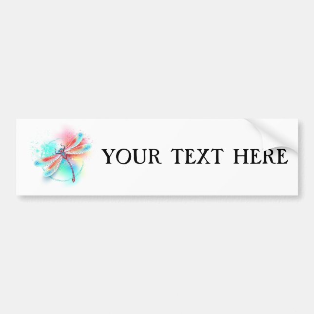 Red dragonfly on watercolor background bumper sticker (Front)