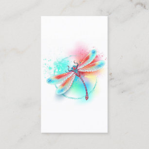 Red dragonfly on watercolor background business card