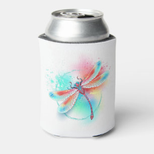 Red dragonfly on watercolor background can cooler