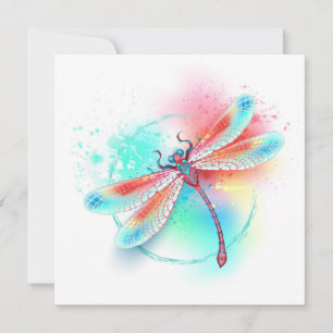 Red dragonfly on watercolor background card