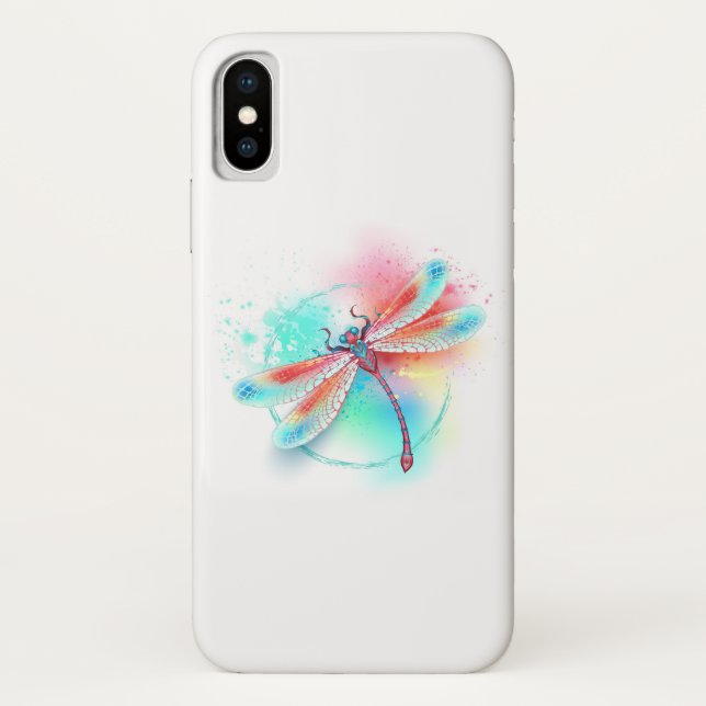 Red dragonfly on watercolor background Case-Mate iPhone case (Back)