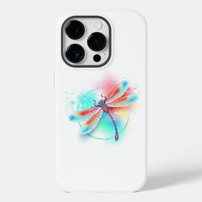 Red dragonfly on watercolor background Case-Mate iPhone case (Back)