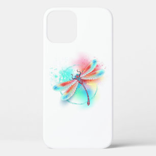 Red dragonfly on watercolor background iPhone 12 case