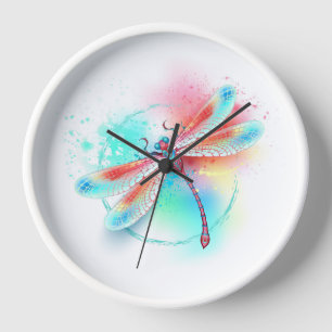 Red dragonfly on watercolor background clock