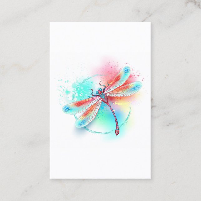 Red dragonfly on watercolor background discount card (Front)