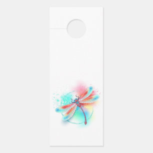 Red dragonfly on watercolor background door hanger