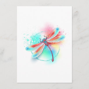 Red dragonfly on watercolor background enclosure card