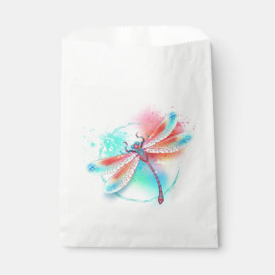 Red dragonfly on watercolor background favour bag