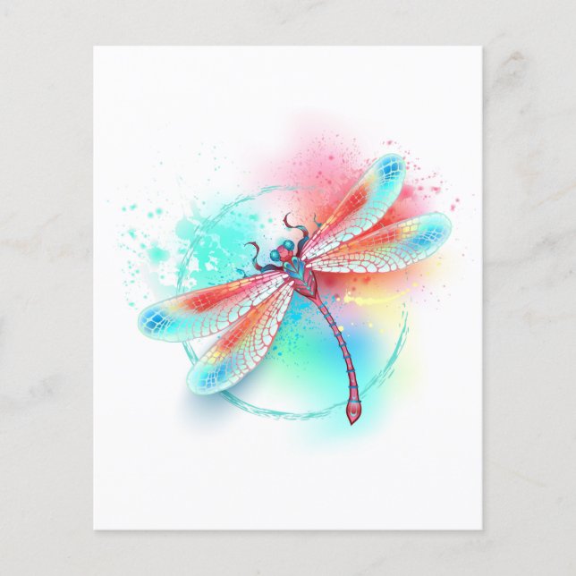 Red dragonfly on watercolor background flyer (Front)