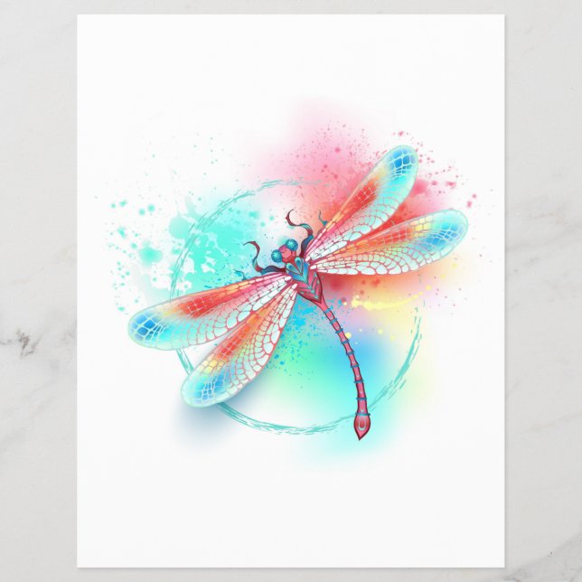 Red dragonfly on watercolor background flyer (Front)