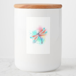 Red dragonfly on watercolor background food label