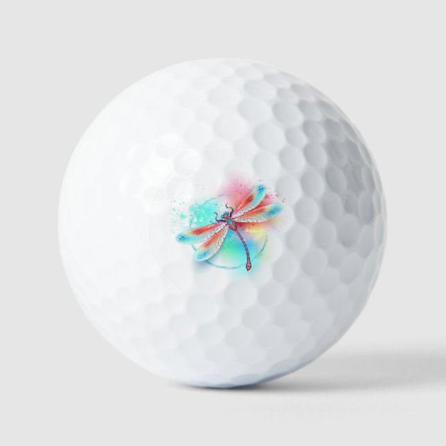 Red dragonfly on watercolor background golf balls (Front)