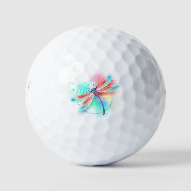 Red dragonfly on watercolor background golf balls (Front)