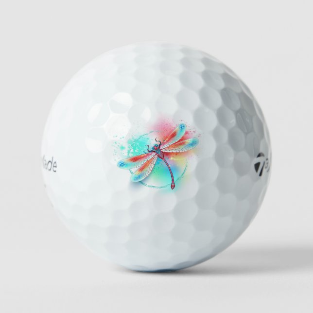Red dragonfly on watercolor background golf balls (Front)