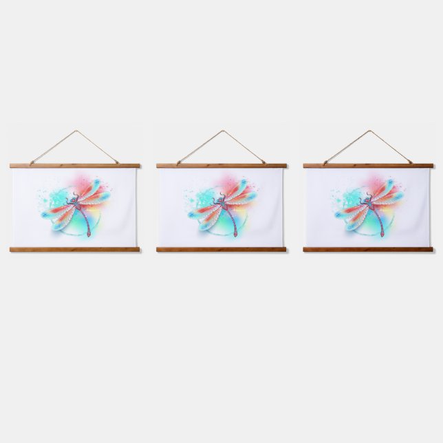 Red dragonfly on watercolor background hanging tapestry (Triple)