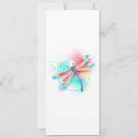Red dragonfly on watercolor background