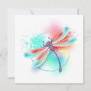Red dragonfly on watercolor background holiday card