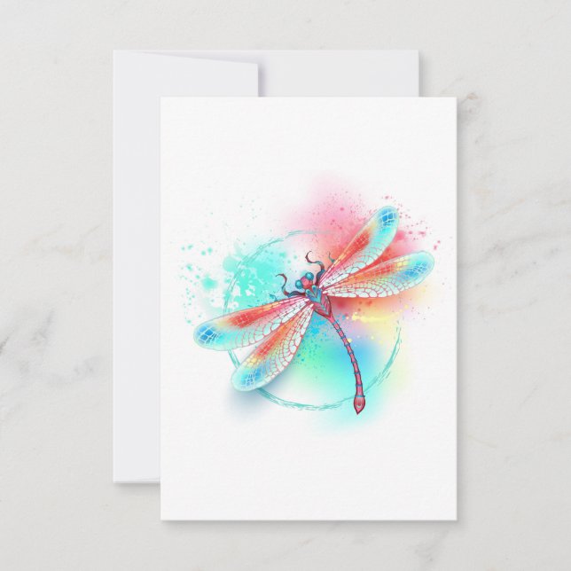 Red dragonfly on watercolor background invitation (Front)