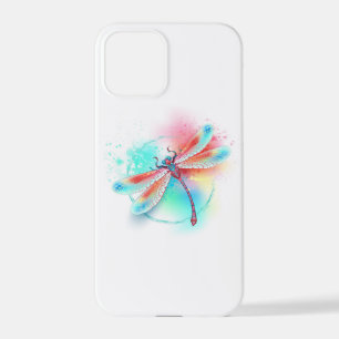 Red dragonfly on watercolor background iPhone 12 pro case