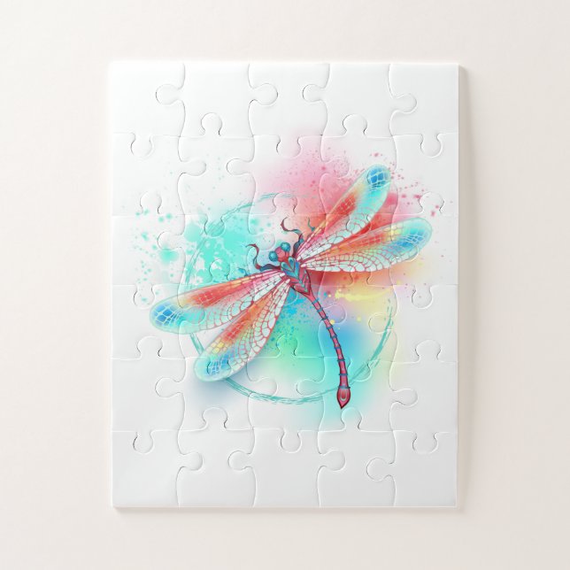 Red dragonfly on watercolor background jigsaw puzzle (Vertical)