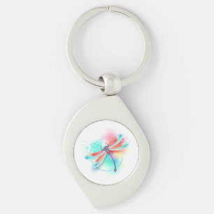 Red dragonfly on watercolor background keychain