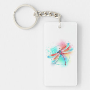 Red dragonfly on watercolor background keychain