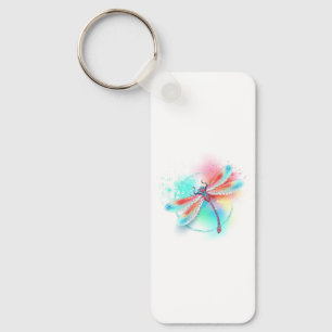 Red dragonfly on watercolor background keychain
