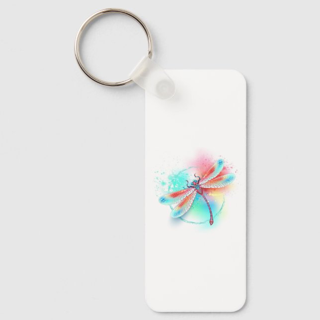 Red dragonfly on watercolor background keychain (Front)