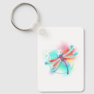 Red dragonfly on watercolor background keychain