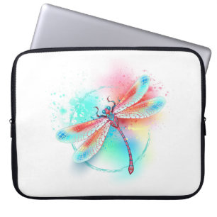 Red dragonfly on watercolor background laptop sleeve