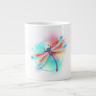 Red dragonfly on watercolor background large coffee mug