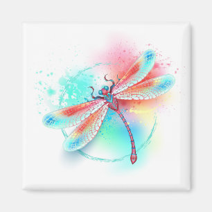 Red dragonfly on watercolor background magnet