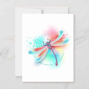 Red dragonfly on watercolor background magnetic invitation