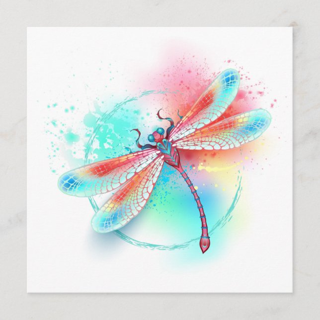 Red dragonfly on watercolor background menu (Front)