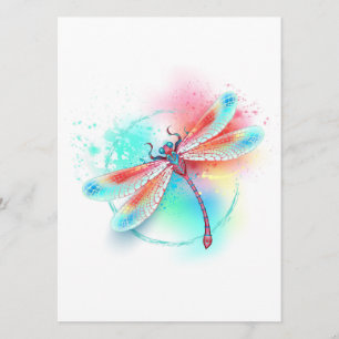 Red dragonfly on watercolor background menu