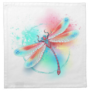 Red dragonfly on watercolor background napkin
